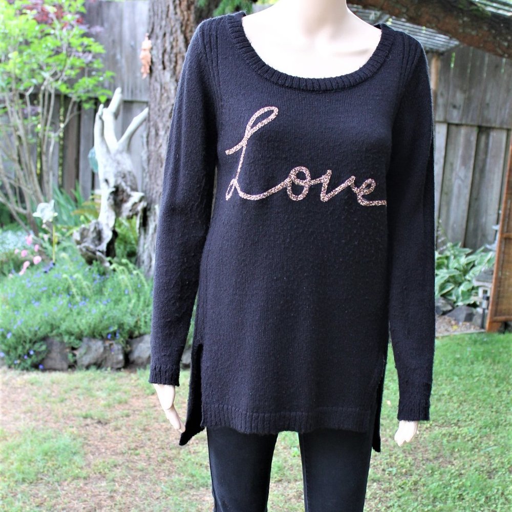 Black Hi-lo Sweater Glitter Rose Gold Love